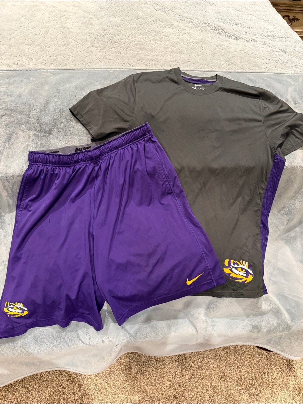 Nike Men’s Purple Athletic Shorts with Yellow Swoosh